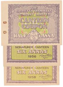 Canteen Coupons, The Calcutta Tramways Company Ltd., meal coupon, Nonapuker Canteen, 6 Ann