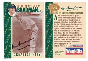 Autograph of Sir Donald Bradman, on a sports information Card. Extremely Fine, Rare.