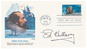 Autograph of Edmund Hillary on First day cover. Extremely Fine, Very Rare. Edmund Hillary 