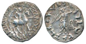 Indo-Scythians, Azes, Silver Tetradrachm, 9.74g, king mounted on a horse to right on obv.,