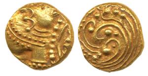 Western Gangas, Gold Gajapati Pagoda, 3.92g, obv. caparisoned elephant to right; scroll on