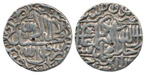 Akbar, Silver Rupee, Dar al Khilafa Jaunpur Mint, AH 977, citing his father's laqab Nasir 