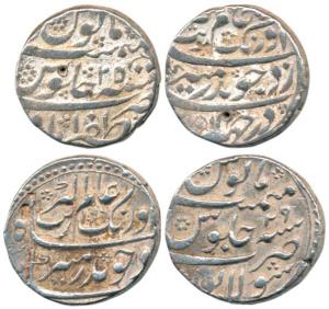 Silver Rupee (2), Aurangzeb, Zafarabad Mint, RY 25; Solapur Mint, AH 1096/29, nearly compl