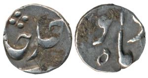 Jahandar Shah (1712 AD), Silver 1/16 Rupee, stylization that of Khujista Bunyad Mint, RY A