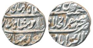 Shahjahan III (1759-1760 AD), Silver Rupee, Akbarabad Mint, RY Ahd, near complete mint nam