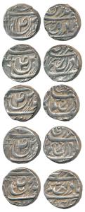 Silver Rupee (6), 6 different rulers, Nawab Atau'llah Khan (1784–1809 AD) (Not in KM); Ami