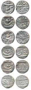 Karam Singh (1813-1845 AD), Silver Rupee (5), all with different symbols on rev. as follow