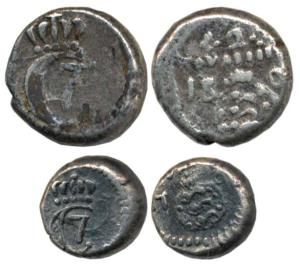 Danish Royal Colony issue, Silver (2) 1 Royalin, 1.35g. and 2 Royaliner, 2.63g, both with 