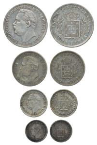 Luis I (Ludwig), Silver (4), Set of 4 Rupia, ½ , ¼ and 1/8, 1881/1882. About Fine to About