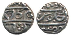 Mumbai Mint, Silver 1/5 Rupee, 2.26g, in the name of Alamgir II, complete mint name at bot
