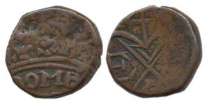 Copper Double Pice, 1773, 10.2g, EIC bale mark on obv.; BOM written below crown on rev. (P