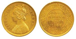 Victoria Queen, Gold Mohur, 1862, V in Jabbot (Prid 6). Very Fine+, Rare.