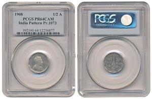 Edward VII, Cupro-Nickel ½ Anna, Pattern, 1908, obv. crowned bust of the king to right; re