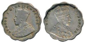 George V, Copper-Nickel, 1 Anna, obverse brockage. Nice deep and complete lakhi impression
