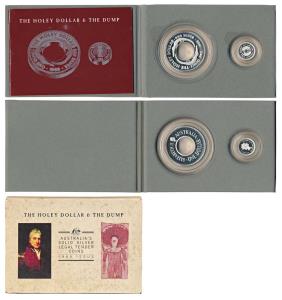 Australia, Silver Holey Dollar and the Dump, 31.1g and 7.7g, 1989. In a cloth case with in