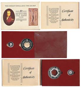 Australia, Silver Holey Dollar and the Dump, 31.1g and 7.7g, 1988. Cased within informatio