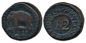 Ceylon, Copper 1/12 Rix Dollar, 1811. Fine+, Rare.
