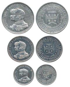 Portugal, Carlos I, Silver (3), complete set of 1000, 500 and 200 Reis, 1898, 400th Annive