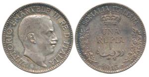 Somalia Italia, Silver Rupia (Rupee), 11.66g, 1913. Very Fine+ with nice toning, Rare.