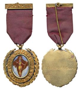 Masonic Medal of Lodge Mother India, Founder Badge, Oval with enamel, Bharat Mata standing