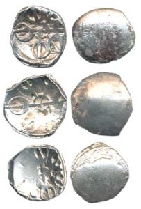 Punch Marked, Gandhara Janapada, Silver Shana (3), single six armed symbol on obv., unifac