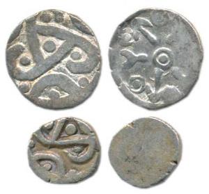 Punch Marked, Kuru Janapada from Haryana Region, Silver ½ Karshapana (2), with a triangula