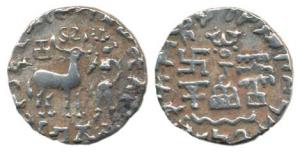 Kunindas, Amoghabhuti (c. 200 BC), Silver Drachma, obv. deer standing to right with goddes