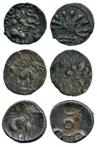 Satakarni I, Silver Karshapana (3), elephant, tree and Ujjaini symbol, two from Nasik regi