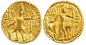 Kushanas, Vasudeva I (c. AD 192-225), Gold Dinar, Mint I (A), obv. king standing facing, h