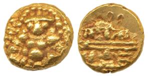 Nayakas of Chitradurga, Gold Durgi Hons, in the name of Krishna Deva Raya, obv. seated Bal