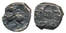 Ramachandra Deva (c. 1270-1311 AD), Silver Dramma, a stylized lion on obv., Nagari legend,
