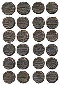 Akbar, Copper Dam (12), Dehli Mint, Ilahi 38, complete set of 12 Ilahi months (KM 32.9). A