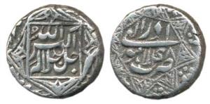 Akbar, Silver ½ Rupee, Lahore Mint, ornamental border, Ilahi type, Month Azar, Year 48 (KM