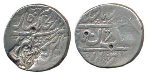 Muhammad Shah, Silver Rupee, Shahjahanabad Mint, with countermark Raij 18 in quatrefoil. A
