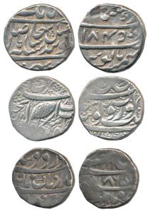 Silver Rupee (3), Lahore Mint, VS 1845; Amritsar Mint, VS 1865; Amritsar Mint, VS 1880, th