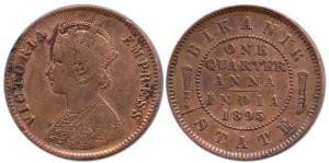 Ganga Singh (AD 1887-1942), Copper ¼ Anna, 1895, in the name of Queen Victoria (KM 71). Ab