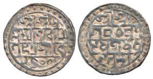 Lakshmi Narayana, Silver Rupee, Saka 1509, CB Era 92, (KM 45). Broad Flan, Very Fine+.