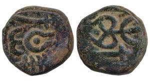 Krishnaji Rao, Copper Paisa, 10.52g, Allote Mint, heart shape leaf on obv. (KM 10). Fine+,