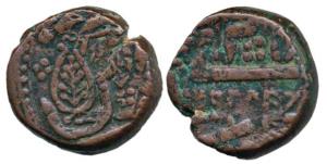 Copper Paisa (c. 19th century), large leaf on obv., flag on rev. Very Fine.