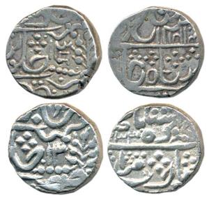 Manak Pal (1772-1804 AD), Silver Rupee (2), Karauli Mint, the first with Nagari Ma, the ot