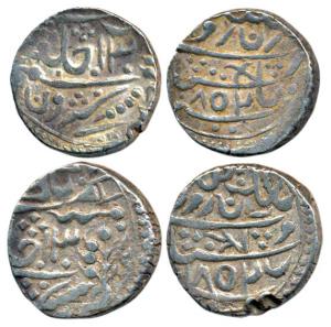 Manak Pal, Silver Rupee (2), Karauli Mint, the first with a katar, other with a tree and c