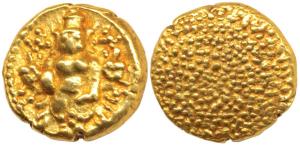 Negapatnam, Gold Pagoda, 3.43g, without Lazy J, with Lord Vishnu standing, facing front on