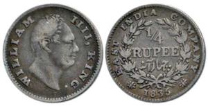 William IV, Silver ¼ Rupee, 1835, Calcutta Mint, Dug out 'F'. About Very Fine, Scarce.
