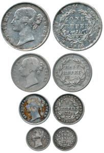 Victoria Queen, Set of 4, Silver Rupee, 1/2, ¼ and 1/8, 1840, Madras Mint, divided legend,