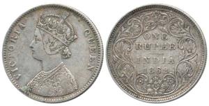 Victoria Queen, Silver Rupee, 1862, Bombay Mint, A / II / 0 / 10 dots. About Very Fine.