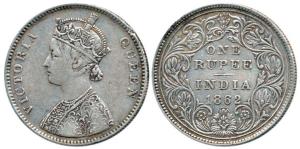 Victoria Queen, Silver Rupee, 1862, Bombay Mint, A / II / 0 / 10 dots. About Very Fine.