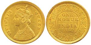 Victoria Queen, Gold Mohur, 1862, young bust, (KM Y15). Very Fine+, file mark on the edge.