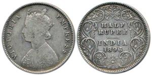 Victoria Empress, Silver ½ Rupee, 1896, Calcutta Mint, obv. A, rev. I, 'C' incused. Fine, 