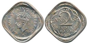 George VI, Cupro-nickel 2 Annas, 1939, Bombay Mint, Head type II. Extremely Fine, Very Rar
