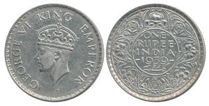 George VI, Silver Rupee, 1939, Bombay Mint. Extremely Fine, Very Rare. The rarest date in 